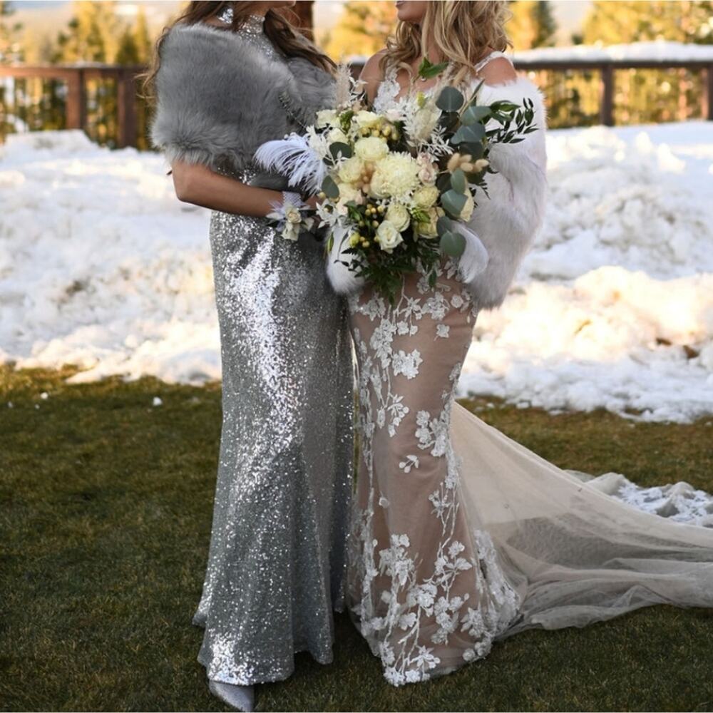 Revelry Silver Sequin Tori Gown Sz 8